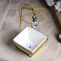 Горшок на подставке с синей подсветкой, керамический, 270 мл, 22×10×10 см, на батарейках AG3 (3 шт. в комплекте), белый на золотой подставке