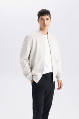 Slim Fit Suet Bomber Mont Ceket Dar Kesim Kolej Yaka Fermuarl? Cift Cepli Mevsimlik Baharl?k Hafif