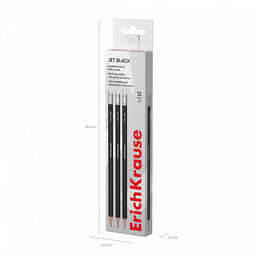 Цена за 12 шт. Чернографитный карандаш ErichKrause Jet Black, шестигранный , с ластиком, HB (в коробке по 12 шт.)  фото 5