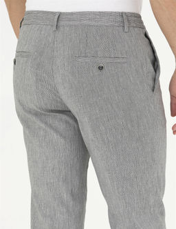 Gri Ex. Slim Fit Keten Kar___ml_ Kuma_ Pantolon