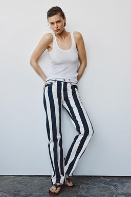 ZW COLLECTION MID-RISE STRIPED STRAIGHT-LEG JEANS