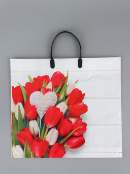 Цена за 10 шт. Пакет «С любовью», полиэтиленовый с пластиковой ручкой, 38×34 + 3 см, 90 мкм