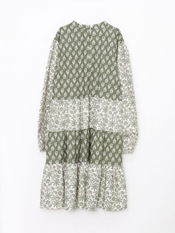 Bisiklet Yaka Desenli Uzun Kollu Gabardin K?z ?ocuk Elbise