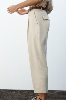 LINEN BELTED STRAIGHT-LEG TROUSERS - Zara фото 6