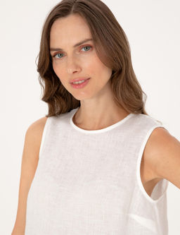 Beyaz Regular Fit Keten Bluz