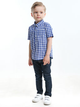 Рубашка для мальчика UD 7903 синяя клетка - Mini maxi фото 3