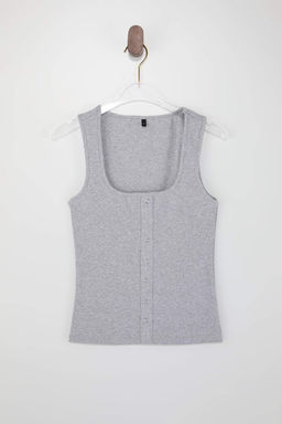 Wardrobe Essentials-Gri Melanj Fitted/Vucuda Oturan C?tc?tl? Esnek Orme Bluz TWOSS26BZ00073