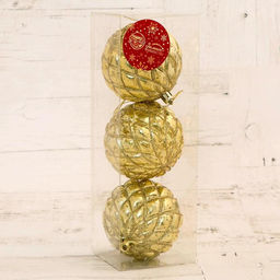 Ёлочные игрушки Милица, шары новогодние, пластик, набор d=8 см, 3 шт., золотистый - Зимнее волшебство фото 2