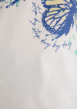 Kelebek Bask?l? Beyaz Tisort - Mavi фото 6