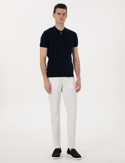 Ekru Slim Fit Beli Lastikli Kanvas Pantolon