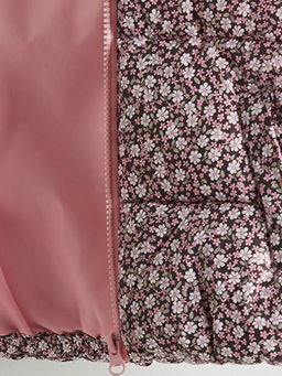 Kap??onlu ?i?ek Desenli K?z ?ocuk ?i?me Yelek