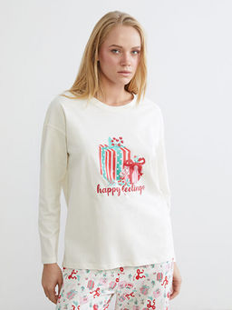 Bisiklet Yaka Bask?l? Kad?n Pijama Tak?m?