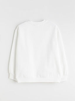 Bisiklet Yaka Stitch ve Angel Bask?l? K?z ?ocuk Sweatshirt