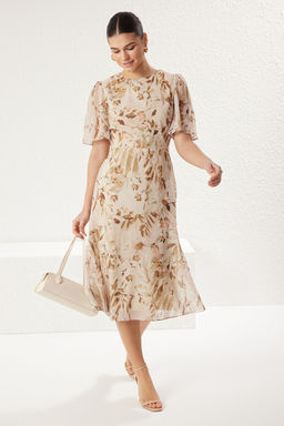 TRENDYOLMILLA Lila Cicek Desenli A Kesim Astarl? Midi Dokuma Elbise TWOSS20EL0908 фото 13