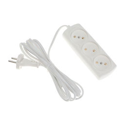 Удлинитель Luazon Lighting ECO, 3 розетки, 2.7 м, 6 А,1300 Вт,ШВВП 2х0.75 мм2,без з/к,белый