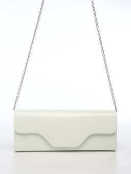 Сумка-клатч женская вечерняя на магните, на длинной цепочке, лаковая, однотонная, белая