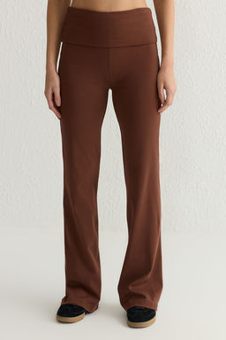 TRENDYOLMILLA Antrasit Melanj Flare/Ispanyol Paca Bel Detayl? Esnek Interlok Orme Pantolon TWOAW25PL00005 фото 5