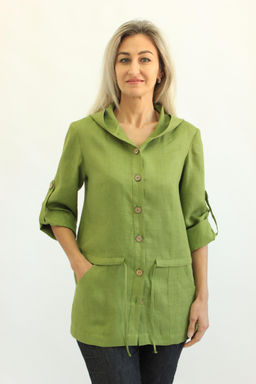 100% ЛЁН Парка блузка рубашка с КАПЮШОНОМ