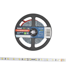 ULS-2835-60LED/m-8mm-IP20-DC24V-6W/m-5M-DW Гибкая светодиодная лента на самоклеящейся основе. Катушка 5 м. в герметичной упаковке. Дневной белый свет (6500K). ТМ Uniel.