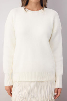 Wardrobe Essentials Ekru Yunlu Premium Iplik Basic Genis Kal?p Triko Kazak | TWOAW26KZ00065