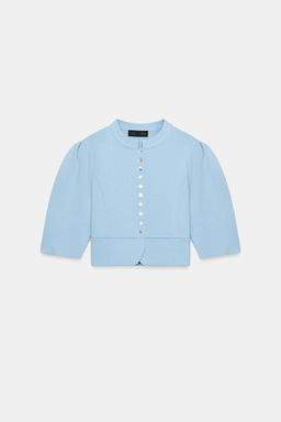 CHAQUETA PUNTO MANGA ABULLONADA / Azul pastel - Zara фото 9