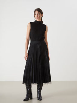 Beli Lastikli ?ifon Kad?n Pileli Etek