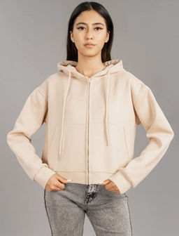 K12740 Толстовка на молнии с капюшоном OVER SIZE (плотный хлопок) БЕЖЕВЫЙ