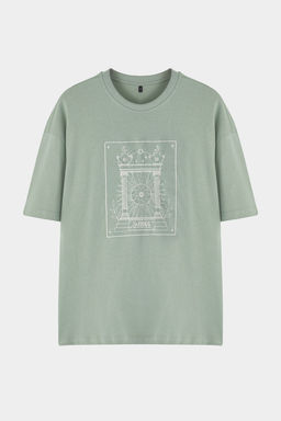 Mint Oversize/Genis Kesim Nak?sl? %100 Pamuklu Tok Kumas T-shirt TMNSS25TS00054