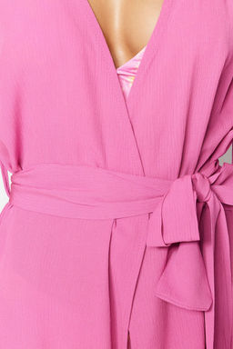 Pembe Kusakl? Dokuma Volanl? Mini Plaj Kimono&Kaftan TBESS21KM0002