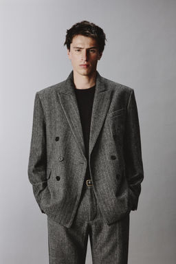 BLAZER TRAJE ESTRUCTURA ESPIGA CON LANA / Gris - Zara фото 2