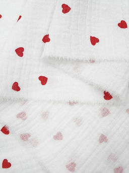 Муслин двухслойный с эф.жатости Сердечки красные - россыпь цв.белый, ш.1.4м, хл-100%, 120гр/м.кв - Купава фото 7