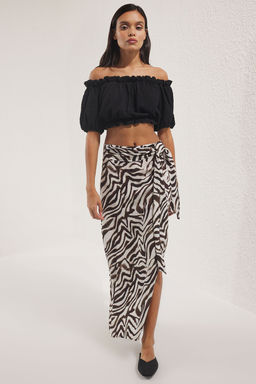 Trendyolmilla Kahverengi Y?rtmacl? Zebra Desenli Viskon Uzun Etek TWOSS25ET00179