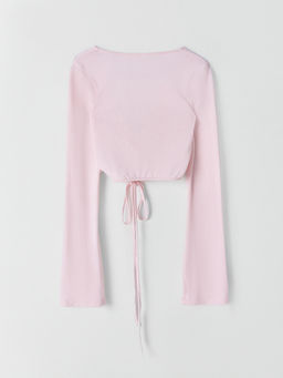 Джемпер спортивный женский розовый укороченный на завязках
