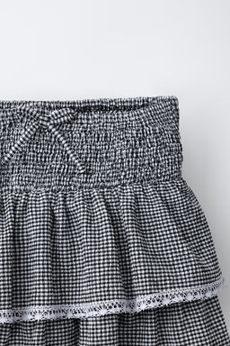 FALDA CUADRO VICHY PUNTILLA / Blanco / Negro - Zara фото 5