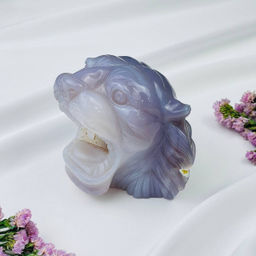 Тигр резной из камня Агат серый с жеодой