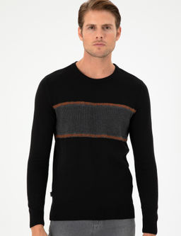 Siyah Slim Fit Bisiklet Yaka Y_n Kar___ml_ Triko Kazak - Pierre cardin фото 3