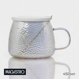 Кружка стеклянная с крышкой и ложкой Magistro «Диамант», 450 мл, перламутровая