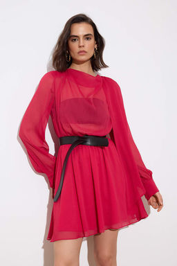 Cok Renkli Kemerli Sifon Ust Beden Astars?z Elbise TWOAW26EL00378 - Trendyolmilla фото 5