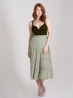 Юбка фисташковая ярусная больших размеров - Almond фото 2