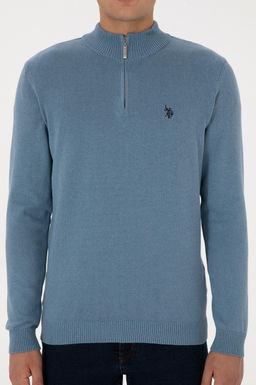 Erkek Slim Fit Yar_m Fermuarl_ Mavi Basic Kazak - U.s. polo assn фото 6