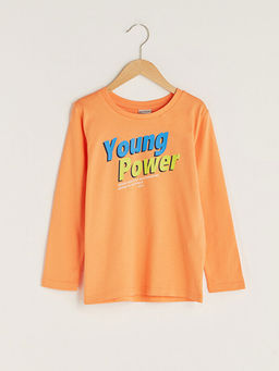 Bisiklet Yaka Bask?l? Uzun Kollu Erkek ?ocuk Ti??rt