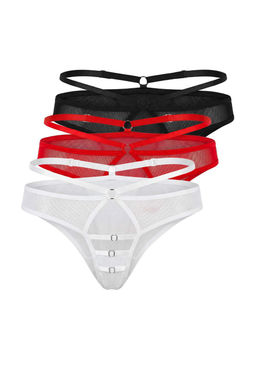 Siyah-Beyaz-K?rm?z? 3lu Tul Aksesuar Detayl? String Kulot THMSS26KU00013