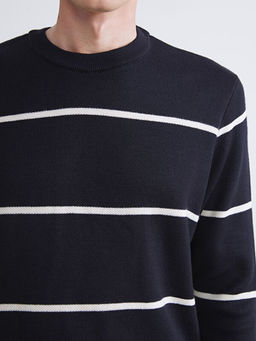 Bisiklet Yaka Uzun Kollu ?izgili Erkek Triko Kazak