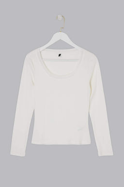 Wardrobe Essentials-Bej Havuz Yaka Fitilli Esnek Modal Orme Bluz TWOAW26BZ00297