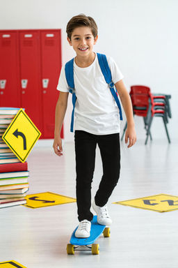 Siyah 100% Pamuk Beli Lastikli Duz/Basic Dokuma Erkek Cocuk Okul Pantolonu TKDAW26PL00002