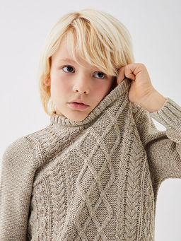 Bisiklet Yaka Sa? ?rg?s? Desenli Uzun Kollu Erkek ?ocuk Triko Kazak