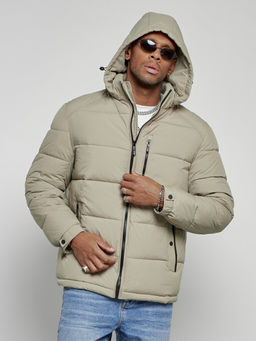 Куртка спортивная мужская зимняя с капюшоном светло-зеленого цвета 8362ZS