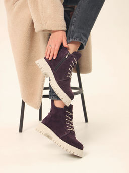 Ботинки 228.V.1541be.Сливовая замша/байка