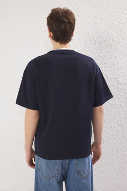 Lacivert Oversize/Geni_ Kesim Triko Bantl_ Dokulu Pike T-Shirt TMNSS23TS00079 - Trendyolmilla фото 2