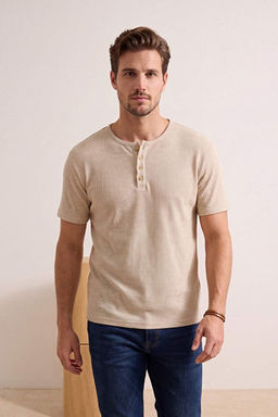 Bej Regular/Normal Kesim D__meli Dokulu Ka_korse T-Shirt TMNSS26TS00036